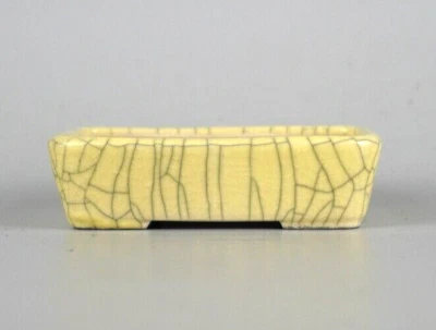 Japanese Bonsai pot SEIKO signed Yellow crack glazed Rctgl SESSOKU w3.7" *1491 - Image 1 of 4