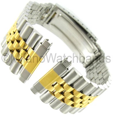 16-20mm T&C Two Tone Deployment Buckle 22KT Gold Electroplated Mens Watch Band - Image 1 of 3