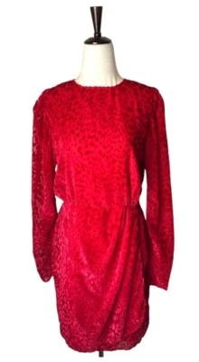 Vestido The Kooples Mujer Grande Rojo Terciopelo Estampado Animal Manga Abullonada Mini Fiesta Foto 1 de 4