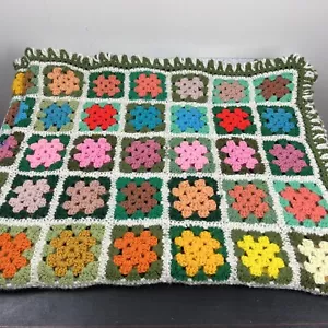 Vintage Handmade Granny Square Afghan Throw Blanket Multicolor Acrylic 58x49 - Picture 1 of 6