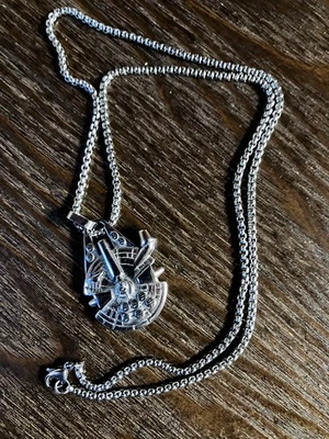 Millenium Falcon Ship Stainless Steel Pendant Necklace Disney Star Wars  - Image 1 of 4