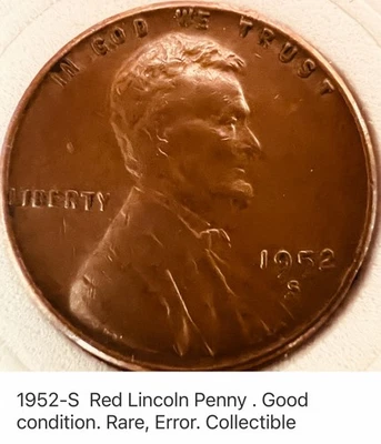 1952-S Red Lincoln Ct. Penny. Rare” Quality             & Condition. Error. “DD” - Image 1 of 4