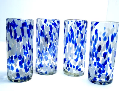 4 vasos de confeti soplados a mano azul moteado y blanco invierno confeti mexicano LEER Foto 1 de 4