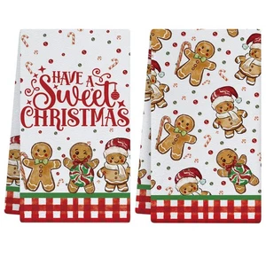 Christmas Kitchen Towels Dish Towels Set of 2, 18x26 Inch Xmas Gingerbread Ha... - Picture 1 of 7