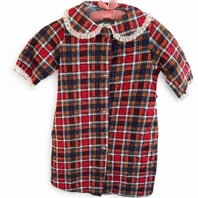 Vestido camisón antiguo vintage rojo a cuadros acolchado años 60 encaje talla 8 niñas (mediano) Foto 1 de 4