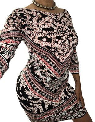 White House Black Market Sheath Dress XL Artsy Tribal Ikat Floral Stretch Office - Image 1 of 4