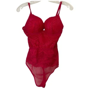 Body Teddy Twist francese fucsia floreale pizzo trasparente imbottito push-up ferretto M - Foto 1 di 9
