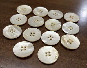 Large Vintage Set of 14 Heavy-Weight Ivory MOP/Shell Buttons - 1-3/8" (Y1) - Picture 1 of 11