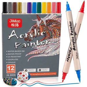 Acrylic Paint Pens Set - 12 Assorted Dual Tip Permanent Markers - Picture 1 of 7