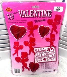 Vtg Beistle Valentine Decorama 10 Decorations Honeycomb Cutouts 1998 Valentines - Picture 1 of 2