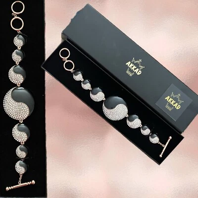 Akkad Ying Yang черная эмаль кристалл паве комплект в розовое золото тон переключения браслет - Изображение 1 из 3