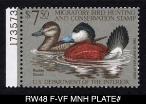 RW48 F-VF MNH PLATE # 1981 Ruddy Ducks US Federal Duck Stamp Migratory Waterfowl - Bild 1 von 2
