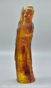 11.8" Old Chinese Amber Carved Buddhism Longevity Star Buddha Statue Sculpture - Picture 1 of 11