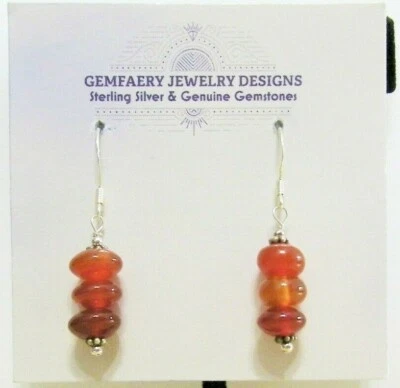 Pendientes colgantes de plata esterlina con piedras preciosas de cornalina triple pila... hechos a mano en EE. UU. Foto 1 de 4