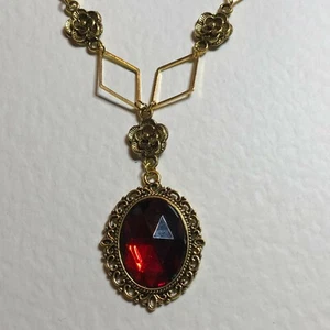 VIKTORIANISCHER STIL - DIAMANT ROSE - SATTES ROTES ACRYL GOLD PL ANHÄNGER HALSKETTE DR - Bild 1 von 10