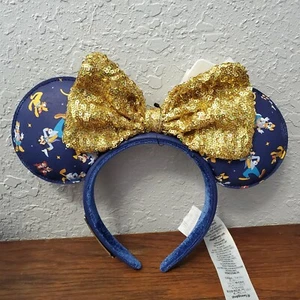 Disney World Parks Loungefly 50th Anniversary Minnie Headband Ears Gold Sequin - Picture 1 of 2