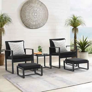 5-Piece Outdoor Furniture Set, Patio Set, All-Weather Wicker, with Cushions - Picture 1 of 9