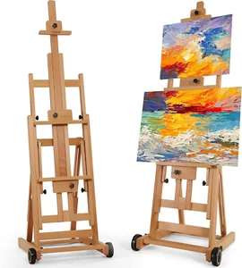 Collapsible H-Frame Beech Wood Easel - Adjustable, Holds 1-2 Canvases up to 78” - Picture 1 of 12