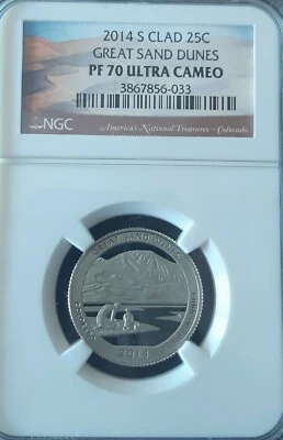 2014-S Clad 25c Great Sand Dunes NP Quarter NGC PF70 Ultra Cameo - Image 1 of 2