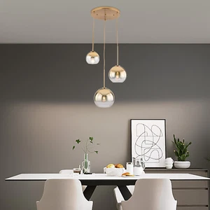 Modern 3-Light Glass Globe Chandelier Pendant Light Hanging Ceiling Lamp Fixture - Picture 1 of 24