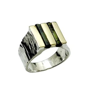 Natural Green -Tourmaline Gemstone 925 Sterling Silver Two tone Ring, Best Gift - Picture 1 of 18