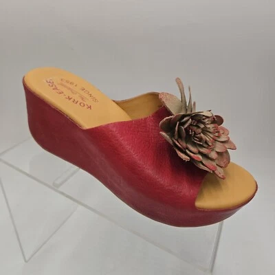 Kork-Ease Sundance Sandals Size 7 Red Leather Flower Slides Wedges Comfort - Image 1 of 4