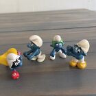 Four Vintage Peyo Schleich Smurfs Mini Figures  Lot - Superhero Golfer More (A6)