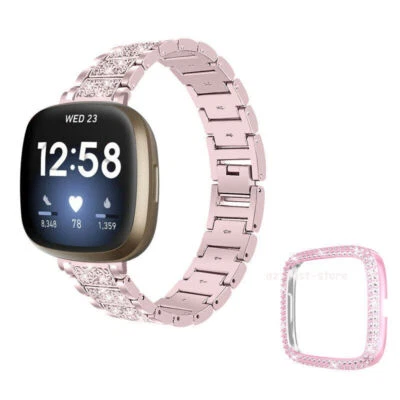 Bling Stainless Steel Watch Band Metal Strap +Pc Case for Fitbit Versa 4 Sense 2 - Image 1 of 4