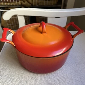 Vintage Descoware 9.5" Cast Iron Red, Orange Dutch Oven Pot Belgium #6A - Picture 1 of 10