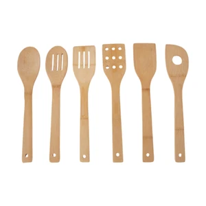 6pcs Wooden Bamboo Kitchen Cooking Utensils Spoons & Spatula Food Mixer Mixing - Picture 1 of 10