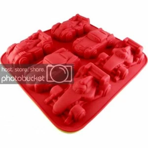 Silikon Backform 6 Rennwagen Sportwagen Kindergeburtstag 3D Kuchenform Formel 1 - Bild 1 von 1
