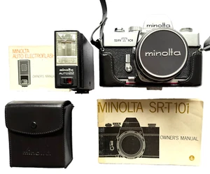 TOP MINOLTA SRT101 SCHWARZ SPIEGELREFLEXKAMERA 35mm FILMKAMERA MIT AUTO ELEKTROBLITZ JAPAN - Bild 1 von 10
