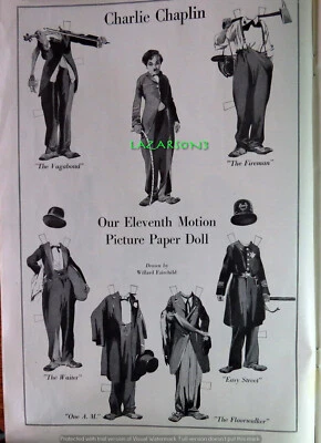 CHARLIE CHAPLIN RARE UNCUT PAPER DOLL IN 1917 MAGAZINE  UNDERWOOD ART PAPERDOLL - Image 1 of 3