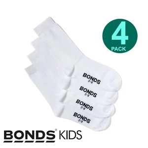 Bonds 4 Pairs Kids Boys Girls School Oxford Crew Soft Cotton Rich White Socks - Picture 1 of 3