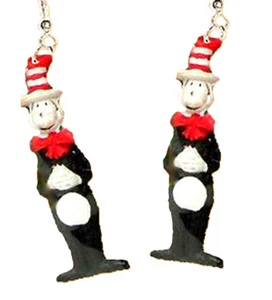 Retro Dr Seuss CAT-in-the-HAT Funky EARRINGS Reading Teacher Novelty Jewelry-BDY - Picture 1 of 2