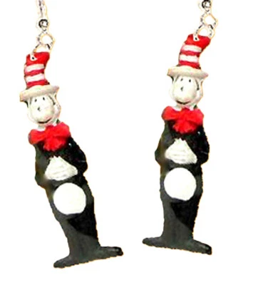 Retro Dr Seuss CAT-en-el-SOMBRERO PENDIENTES Funky Maestro Lectura Novedad Joyería-BDY Foto 1 de 2