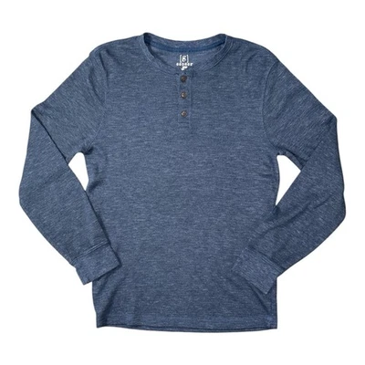 George Men’s Small (34-36) Thermal Henley Shirt Long Sleeve Waffle Knit Blue - Image 1 of 4