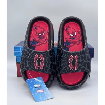 Sandalias Spider-Man Slides negras rojas tela Marvel niños niños zapatos talla 2 Foto 1 de 4