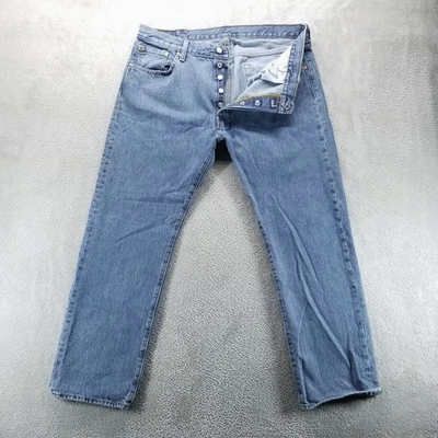 Levis 501 Jeans Mens 38x30 Blue Straight Button Fly Mid Rise Medium Wash Denim - Image 1 of 4
