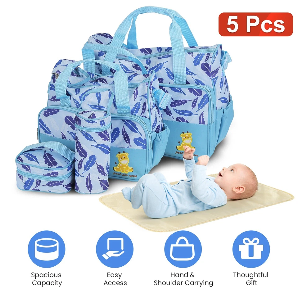 Juego de 5 bolsas de pañales para mamá bolsas de almacenamiento para pañales bolso de mano bolso de hombro para mamá Foto 1 de 4