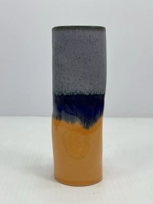 Jarrón esmaltado a mano SGW Lab naranja azul lavanda firmado Foto 1 de 4