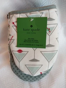 Kate Spade 2er Pack Mini Mitt Set Martini Blau Grau Baumwolle Ofenhandschuhe Neu mit Etikett - Bild 1 von 8