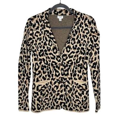 Blazer Suéter Estampado Leopardo J.Crew Negro Crema Manga Larga Invierno Oficina XS Foto 1 de 4