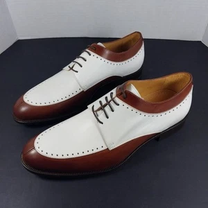 Zapatos Oxford de Cuero PAUL FREDERICK para Hombres TALLA 8.5 HECHOS EN ITALIA Blanco Tostado Nuevos en Caja - Imagen 1 de 9
