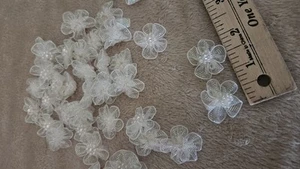Fabric  white shiny  Flowers with beads   Crafts 300 pieces  - Picture 1 of 3