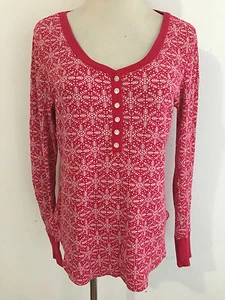 Victoria's Secret Waffleweave Top Shirt Sleepshirt Red w/White Snowflakes Size S - Picture 1 of 12