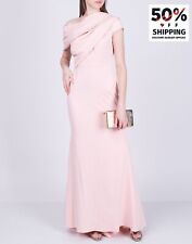 RRP€1093 BADGLEY MISCHKA Gown US14 UK18 IT50 3XL Pink Gathered Asymmetric Sleeve