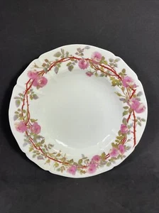 Antike Demartine Avenir Limoges 10" Schalen mit breitem Rand HP rosa Rosen einzeln - Bild 1 von 8