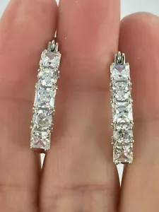 Schöne Princess & Round Cut Clear CZ Creolen Silber Rhodiniert - Bild 1 von 9
