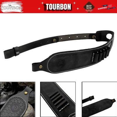 TOURBON Black Leather 30-06/45-70 Rifle Sling Ammo Holder Finger Rest Gun Strap - Image 1 of 4